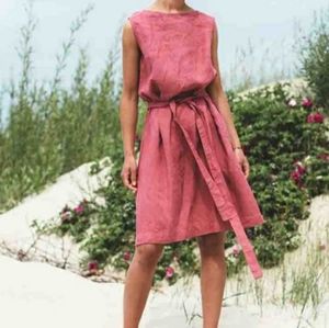 New Linen blend V-neck coral belted dress  Sz 2XL
